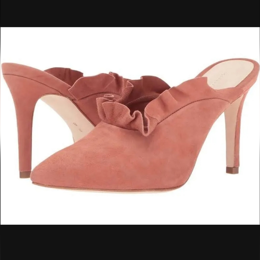 Langley heels dusty Rose ruffled suede mules